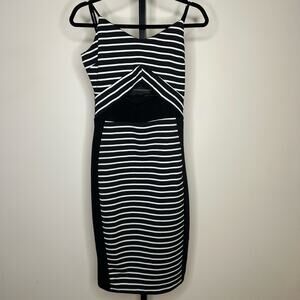 Love Bodycon Dress-Large-nwot, cutout in center,black white striped, stretchy